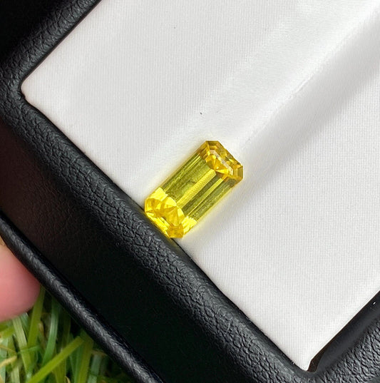 Sapphire 1.48Ct VIVID Yellow gemstone, Emerald cut, 9x4.7x3.3mm, Kenya