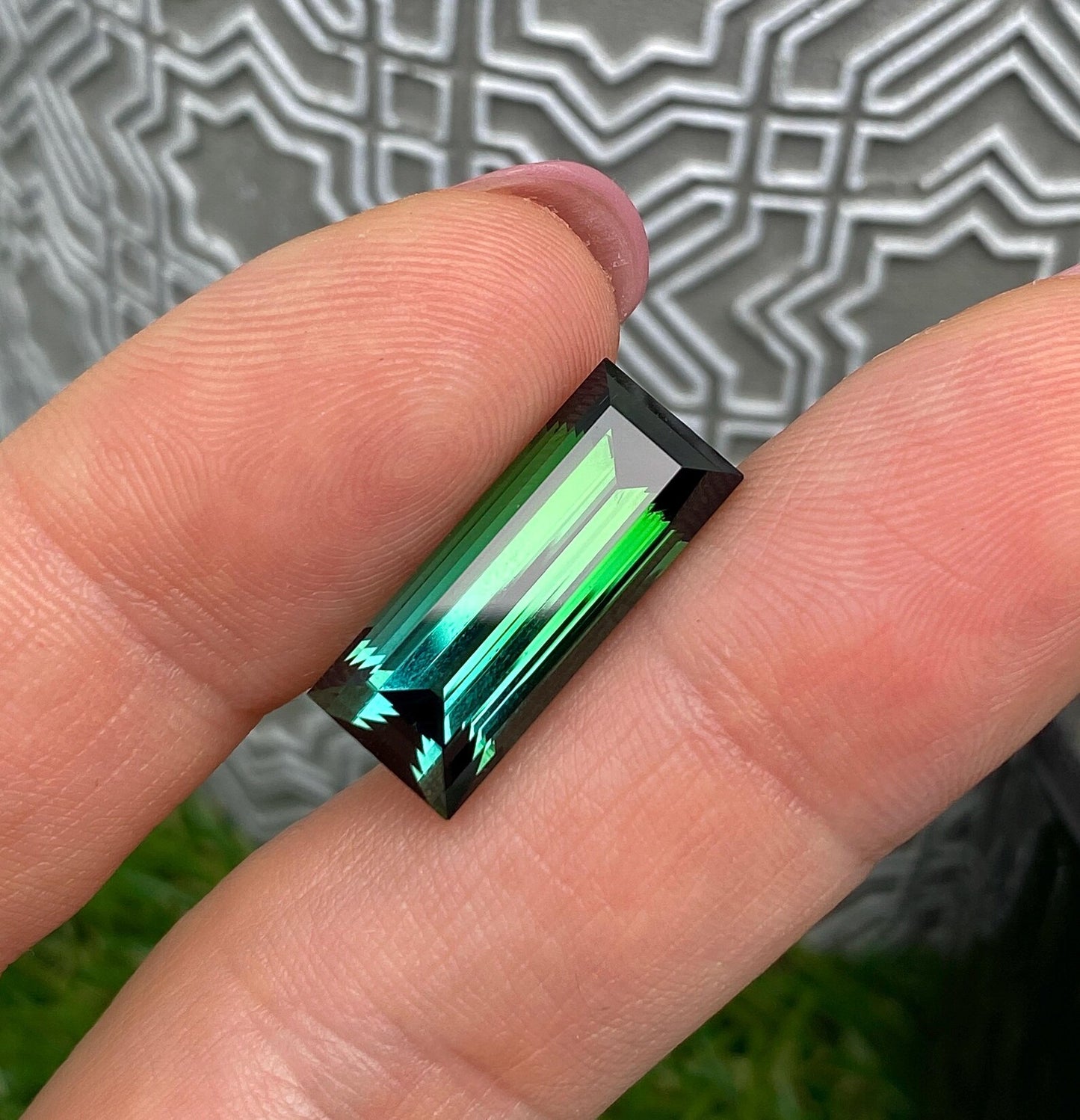 Tourmaline 11.85Ct Blue-Green, baguette, 18.5x8x8.2mm, Afghanistan