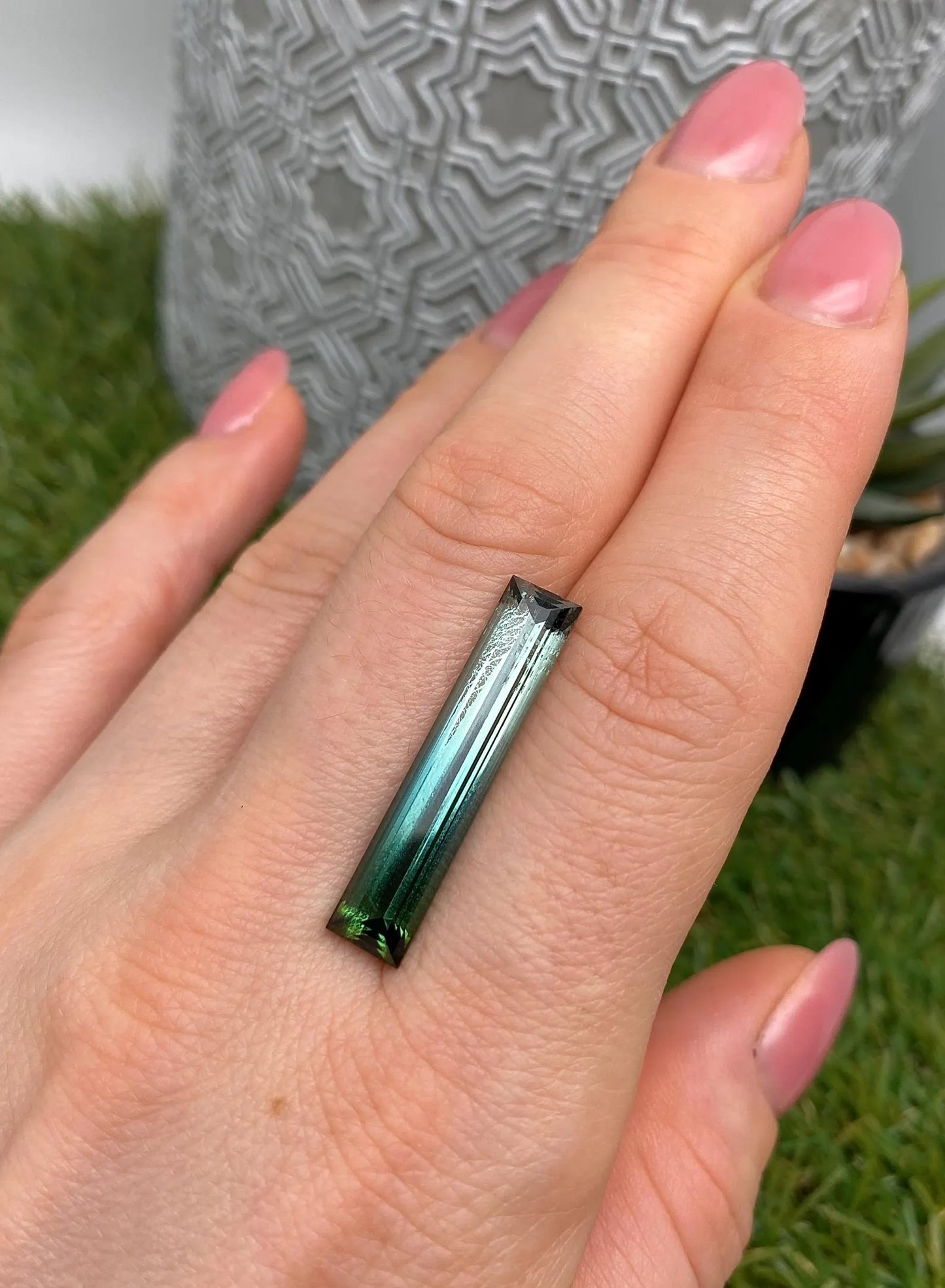 Tourmaline 10.30 Ct Blue-Green, baguette, 30.3x6.2x5.6mm, Afghanistan