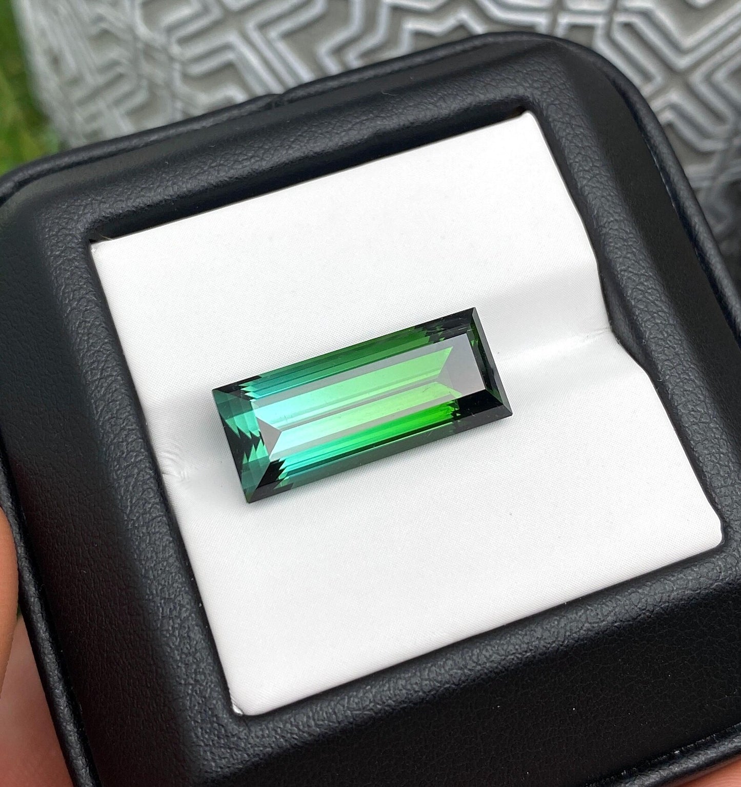 Tourmaline 11.85Ct Blue-Green, baguette, 18.5x8x8.2mm, Afghanistan