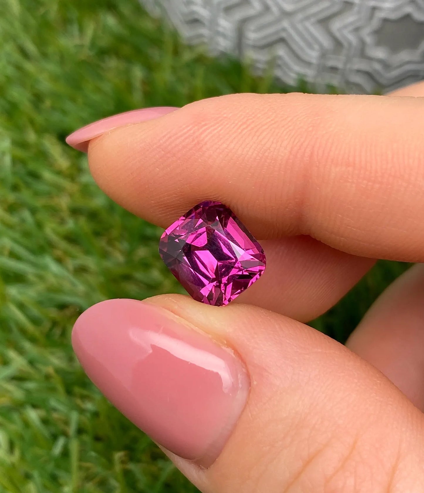 Natural Malaya Garnet Loose Gemstone 5.06 Ct., Cushion cut, Certificate GFCO, Origin Tanzania.