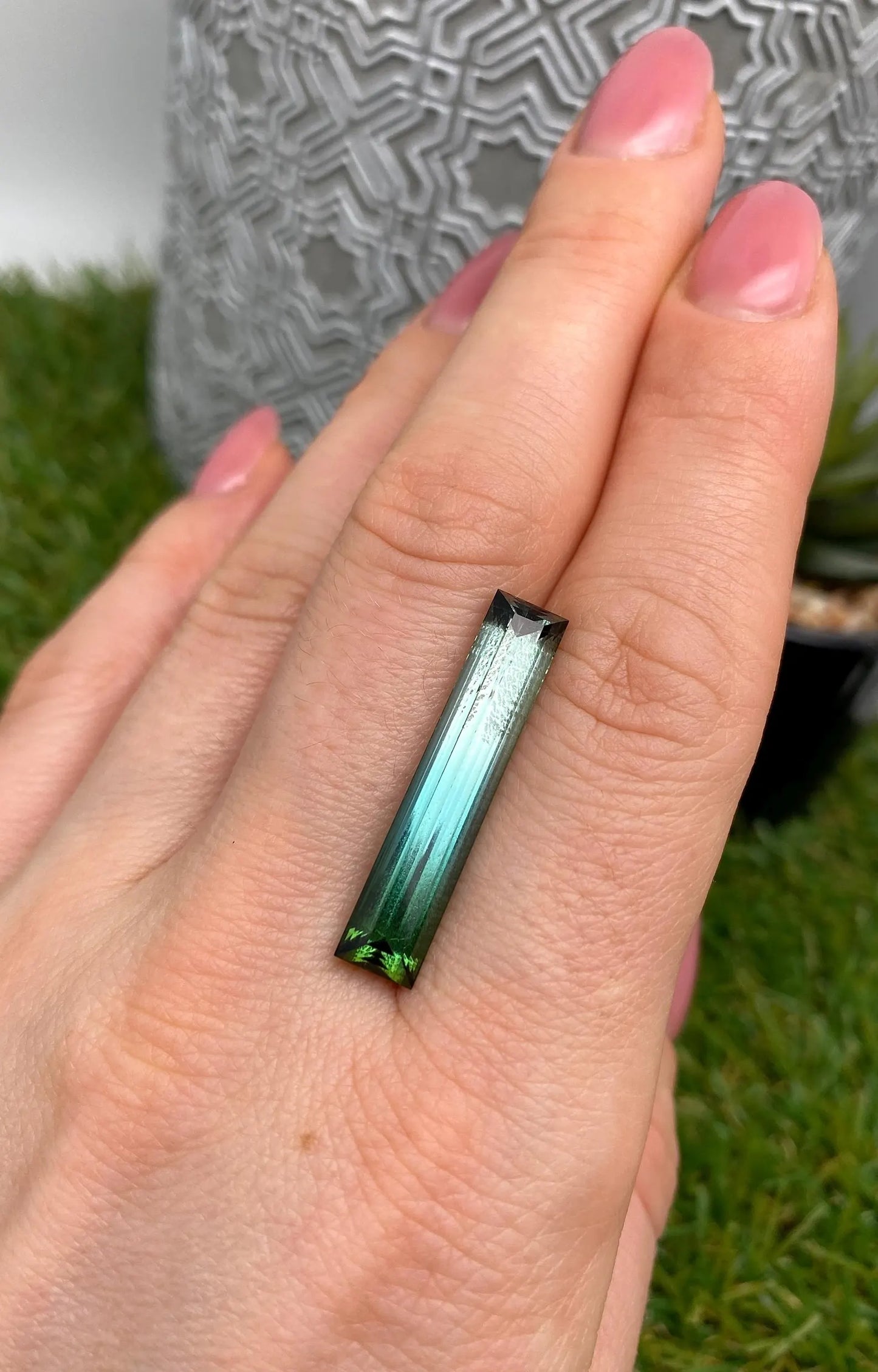 Tourmaline 10.30 Ct Blue-Green, baguette, 30.3x6.2x5.6mm, Afghanistan