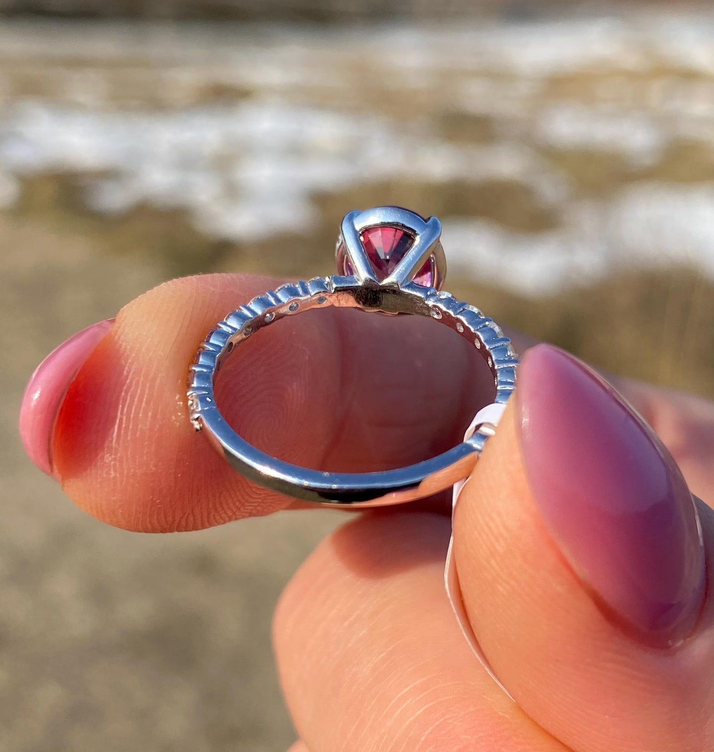 Malaya Garnet 2.07Ct and Diamonds natural gemstones Ring, 14 Karat White Gold, 7.25US, Certified, GFCO