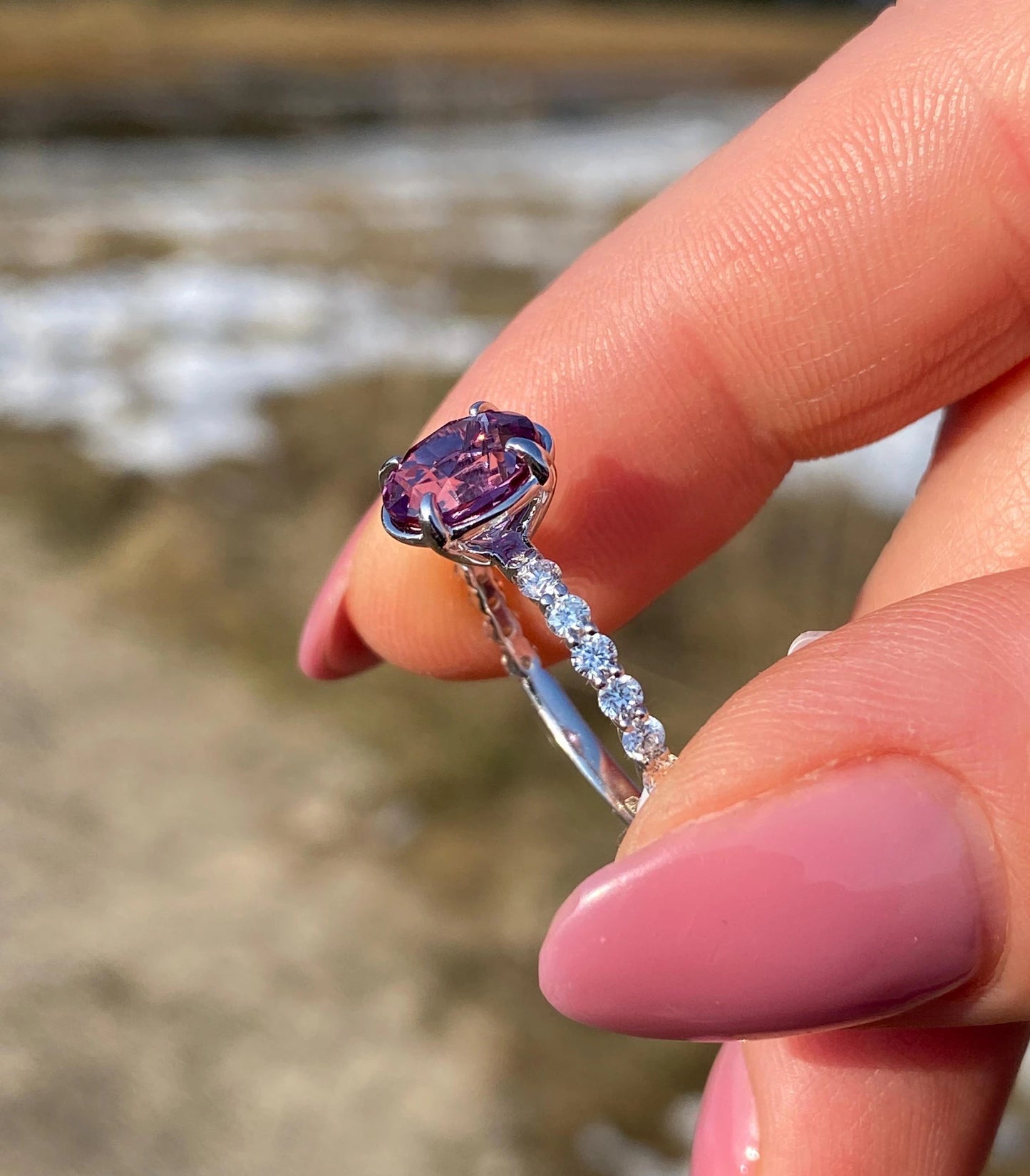 Malaya Garnet 2.07Ct and Diamonds natural gemstones Ring, 14 Karat White Gold, 7.25US, Certified, GFCO
