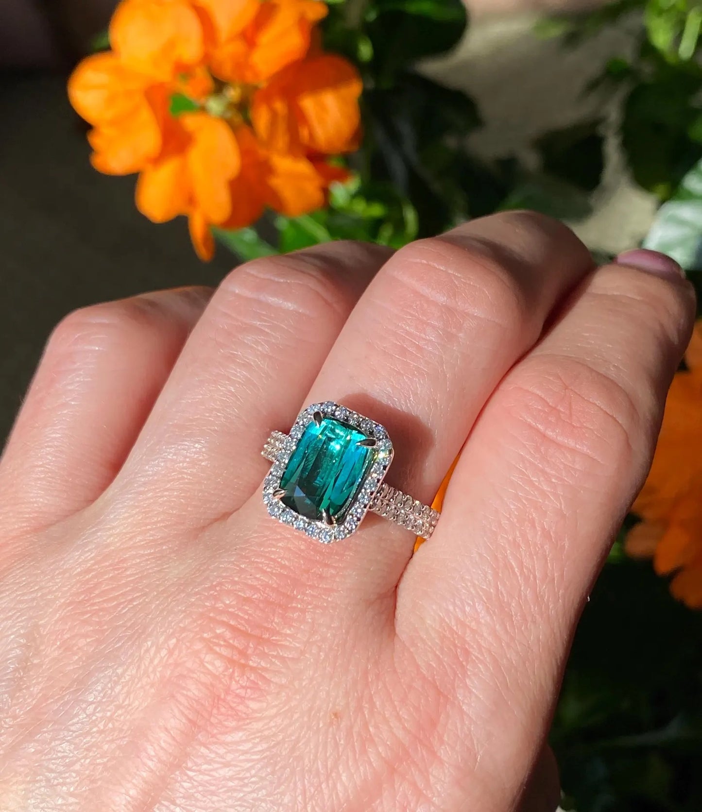 Lagoon Tourmaline 4.60Ct and Diamonds natural gemstone Ring, 14 Karat White Gold, 9US, Certified