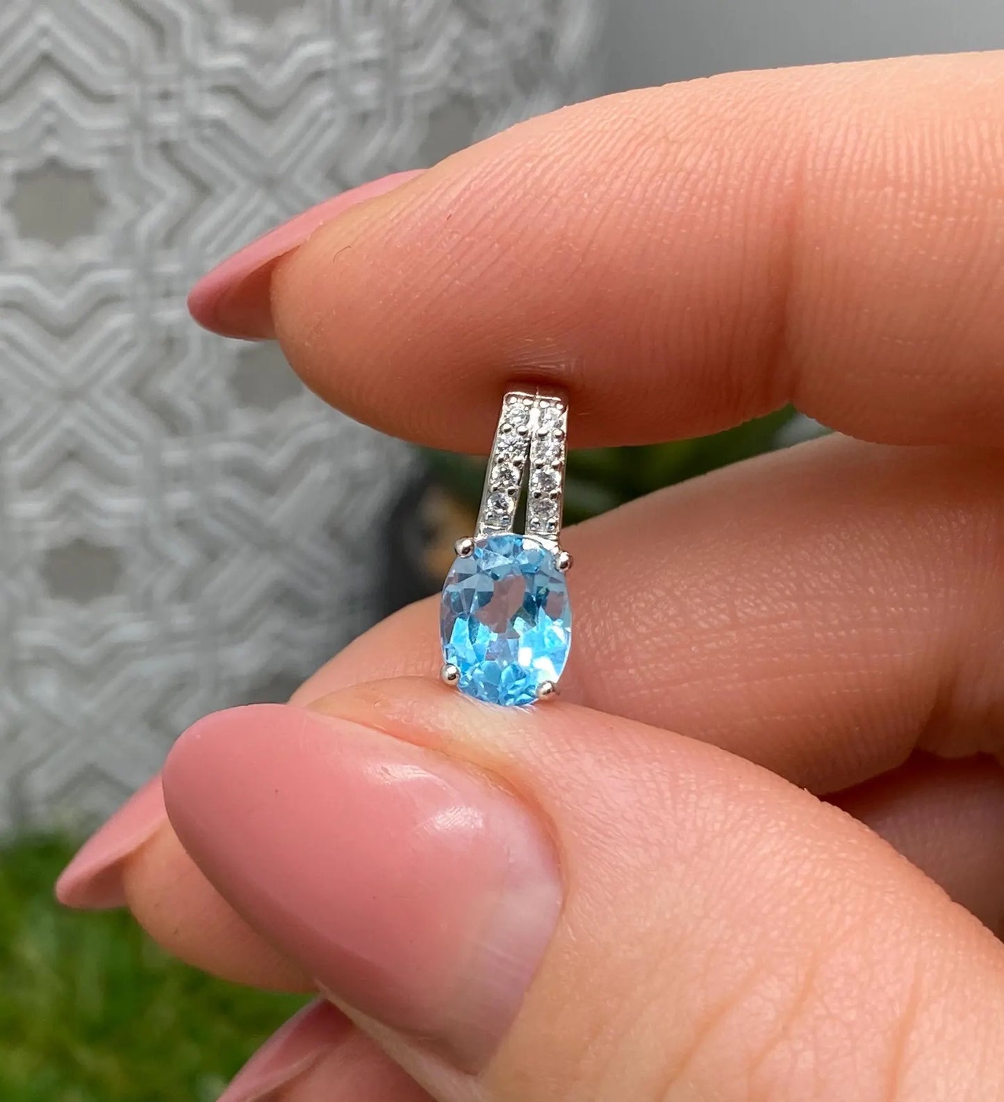 Topaz Swiss blue natural gemstone Pendant, Sterling silver 925